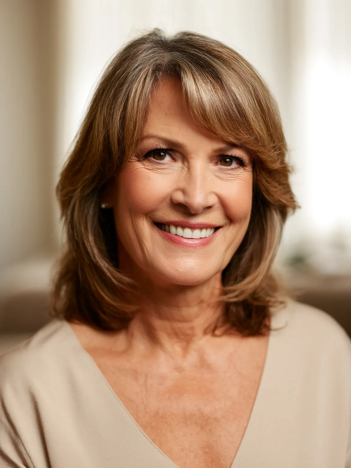 Wavy Layered Bob with Golden Chocolate Highlights